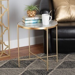 BAXTON STUDIO H01-102776 METAL/MARBLE SIDE TABLE MADDOCK 19 1/4 INCH MODERN AND CONTEMPORARY METAL END TABLE WITH MARBLE TABLETOP - GOLD