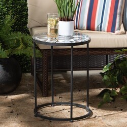 BAXTON STUDIO H01-104348 MOSAIC SIDE TABLE KADEN 19 1/8 INCH MODERN AND CONTEMPORARY GLASS AND BLACK METAL OUTDOOR SIDE TABLE - MULTI-COLORED