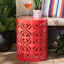 BAXTON STUDIO H01-104258 RED METAL SIDE TABLE JAMILA 13 1/4 INCH MODERN AND CONTEMPORARY METAL OUTDOOR SIDE TABLE - RED