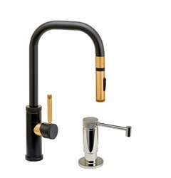 WATERSTONE FAUCETS 10230-2 FULTON 15 7/8 INCH INDUSTRIAL TOGGLE SPRAYER PREP SIZE PLP PULLDOWN FAUCET WITH SOAP DISPENSER