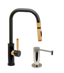 WATERSTONE FAUCETS 10240-2 FULTON 15 1/4 INCH INDUSTRIAL TOGGLE SPRAYER ANGLE SPOUT PREP SIZE PLP PULLDOWN FAUCET WITH SOAP DISPENSER