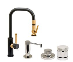 WATERSTONE FAUCETS 10280-4 FULTON 15 1/4 INCH INDUSTRIAL TOGGLE SPRAYER PREP SIZE PLP PULLDOWN FAUCET WITH SOAP DISPENSER, AIR SWITCH AND SINGLE PORT AIR GAP