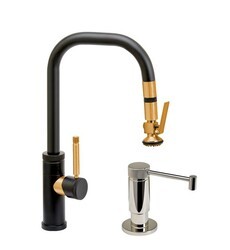 WATERSTONE FAUCETS 10290-2 FULTON 15 1/4 INCH INDUSTRIAL LEVER SPRAYER ANGLED SPOUT PLP PULLDOWN FAUCET WITH SOAP DISPENSER