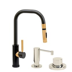WATERSTONE FAUCETS 10340-3 FULTON 15 1/4 INCH MODERN TOGGLE SPRAYER ANGLE SPOUT PREP SIZE PLP PULLDOWN FAUCET WITH SOAP DISPENSER AND AIR SWITCH