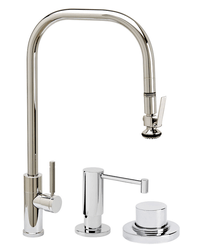 WATERSTONE FAUCETS 10350-3 FULTON 20 1/4 INCH MODERN EXTENDED REACH LEVER SPRAYER PLP PULLDOWN FAUCET WITH SOAP DISPENSER AND AIR SWITCH