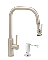 WATERSTONE FAUCETS 10370-2 FULTON 16 1/8 INCH MODERN ANGLED SPOUT LEVER SPRAYER PLP PULLDOWN FAUCET WITH SOAP DISPENSER
