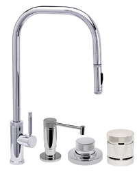 WATERSTONE FAUCETS 10200-4 FULTON 20 1/4 INCH INDUSTRIAL EXTENDED REACH TOGGLE SPRAYER PLP PULLDOWN FAUCET WITH SOAP DISPENSER, AIR SWITCH AND SINGLE PORT AIR GAP