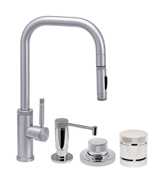 WATERSTONE FAUCETS 10210-4 FULTON 16 1/8 INCH INDUSTRIAL TOGGLE SPRAYER PLP PULLDOWN FAUCET WITH SOAP DISPENSER, AIR SWITCH AND SINGLE PORT AIR GAP