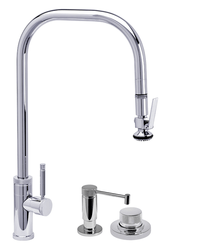 WATERSTONE FAUCETS 10250-3 FULTON 20 1/4 INCH INDUSTRIAL EXTENDED REACH LEVER SPRAYER PLP PULLDOWN FAUCET WITH SOAP DISPENSER AND AIR SWITCH