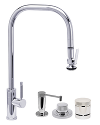 WATERSTONE FAUCETS 10250-4 FULTON 20 1/4 INCH INDUSTRIAL EXTENDED REACH LEVER SPRAYER PLP PULLDOWN FAUCET WITH SOAP DISPENSER, AIR SWITCH AND SINGLE PORT AIR GAP