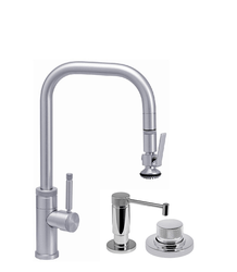 WATERSTONE FAUCETS 10260-3 FULTON 16 1/8 INCH INDUSTRIAL LEVER SPRAYER PLP PULLDOWN FAUCET WITH SOAP DISPENSER AND AIR SWITCH