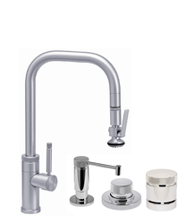 WATERSTONE FAUCETS 10260-4 FULTON 16 1/8 INCH INDUSTRIAL LEVER SPRAYER PLP PULLDOWN FAUCET WITH SOAP DISPENSER, AIR SWITCH AND SINGLE PORT AIR GAP