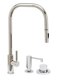 WATERSTONE FAUCETS 10300-3 FULTON 20 1/4 INCH MODERN EXTENDED REACH TOGGLE SPRAYER PLP PULLDOWN FAUCET WITH SOAP DISPENSER AND AIR SWITCH