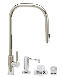 WATERSTONE FAUCETS 10300-4 FULTON 20 1/4 INCH MODERN EXTENDED REACH TOGGLE SPRAYER PLP PULLDOWN FAUCET WITH SOAP DISPENSER, AIR SWITCH AND SINGLE PORT AIR GAP