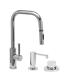 WATERSTONE FAUCETS 10320-3 FULTON 16 1/8 INCH MODERN TOGGLE SPRAYER ANGLED SPOUT PLP PULLDOWN FAUCET WITH SOAP DISPENSER AND AIR SWITCH