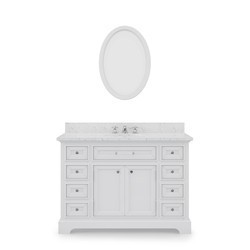 WATER-CREATION DE48CW01PW-O24000000 DERBY 48 INCH PURE WHITE SINGLE SINK BATHROOM VANITY WITH MATCHING FRAMED MIRROR