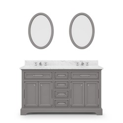 WATER-CREATION DE60CW01CG-O21BX0901 DERBY 60 INCH CASHMERE GREY DOUBLE SINK BATHROOM VANITY WITH 2 MATCHING FRAMED MIRRORS AND FAUCETS