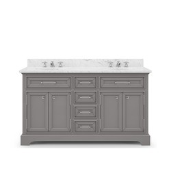 WATER-CREATION DE60CW01CG-000BX0901 DERBY 60 INCH CASHMERE GREY DOUBLE SINK BATHROOM VANITY WITH FAUCET