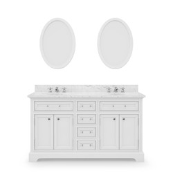 WATER-CREATION DE60CW01PW-O21BX0901 DERBY 60 INCH PURE WHITE DOUBLE SINK BATHROOM VANITY WITH 2 MATCHING FRAMED MIRRORS AND FAUCETS