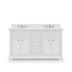 WATER-CREATION DE60CW01PW-000BX0901 DERBY 60 INCH PURE WHITE DOUBLE SINK BATHROOM VANITY WITH FAUCET