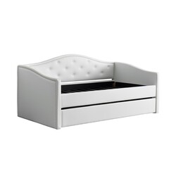 CORLIVING BBT-110-S FAIRFIELD 81 INCH TUFTED LEATHERETTE DAY BED WITH TRUNDLE, SINGLE - WHITE