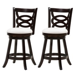 CORLIVING DWG-814-B WOODGROVE 19 INCH COUNTER HEIGHT WOOD BAR STOOL WITH CIRCLE DETAIL, SET OF TWO - ESPRESSO AND WHITE