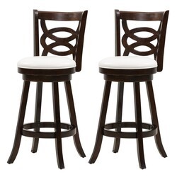 CORLIVING DWG-819-B WOODGROVE 19 INCH BAR HEIGHT WOOD BARSTOOL WITH CIRCLE DETAIL, SET OF TWO - ESPRESSO AND WHITE