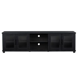 CORLIVING LFF-100-B FREMONT 79 INCH RAVENWOOD TV BENCH WITH GLASS CABINETS FOR TVS UP TO 95 INCH - BLACK
