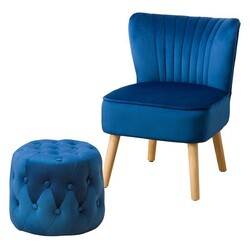 CORLIVING LYN-31-Z1 LYNWOOD VELVET ACCENT CHAIR AND POUF