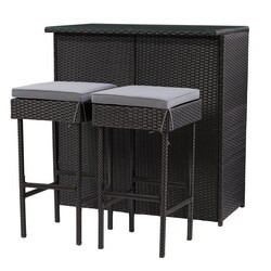 CORLIVING PRK-300-B PARKSVILLE PATIO BAR SET WITH CUSHIONS, 3 PIECES - BLACK AND ASH GREY