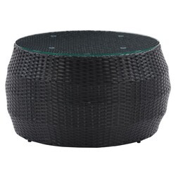 CORLIVING PRK-450-T PARKSVILLE 29 INCH RATTAN ROUND COFFEE TABLE - BLACK