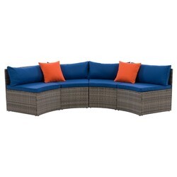 CORLIVING PRK-452-M PARKSVILLE PATIO SECTIONAL BENCH SET WITH CUSHIONS, 2 PIECES - BLENDED GREY AND OXFORD BLUE