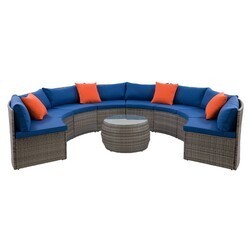 CORLIVING PRK-452-Z2 PARKSVILLE PATIO SECTIONAL SET WITH CUSHIONS, 5 PIECES - BLENDED GREY AND OXFORD BLUE