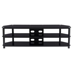 CORLIVING TVR-300-T TRAVERS 70 INCH TV BENCH WITH OPEN SHELVES FOR TVS UP TO 85 INCH - BLACK GLOSS