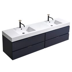 KUBEBATH BSL80D-BLUE BLISS 80 INCH WALL MOUNT AND MODERN BATHROOM VANITY IN BLUE WITH DOUBLE SINK