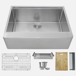 STYLISH S-316W JADE 30 INCH SINGLE BOWL FARMHOUSE WORKSTATION APRON KITCHEN SINK WITH BUILT-IN ACCESSORIES - STAINLESS STEEL