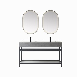 VINNOVA 701160-TB-WK BILBAO 60 INCH DOUBLE VANITY WITH MATTE BLACK STAINLESS STEEL BRACKET MATCH WITH GREY SINTERED STONE TOP AND MIRROR