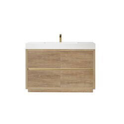 VINNOVA 703048-NO-WH-NM HUESCA 48 INCH SINGLE SINK BATH VANITY IN NORTH AMERICAN OAK WITH WHITE COMPOSITE INTEGRAL SQUARE SINK TOP