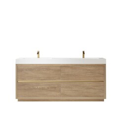 VINNOVA 703072-NO-WH-NM HUESCA 71 3/4 INCH DOUBLE SINK BATH VANITY IN NORTH AMERICAN OAK WITH WHITE COMPOSITE INTEGRAL SQUARE SINK TOP