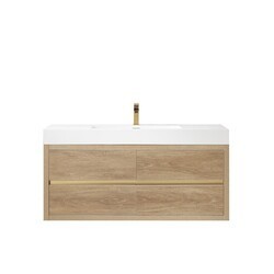 VINNOVA 703148-NO-WH-NM PALENCIA 48 INCH SINGLE SINK WALL-MOUNT BATH VANITY IN NORTH AMERICAN OAK WITH WHITE COMPOSITE INTEGRAL SQUARE SINK TOP