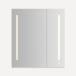ROBERN AC3640D4P2LAW AIO SERIES 35-1/4 X 40 INCH TWO DOOR MIRROR CABINET WITH LARGE DOOR AT LEFT, DIMMABLE WARM LED LIGHTING AND AUDIO SYSTEM