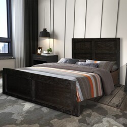 THE URBAN PORT UPT-205766 65 INCH WOODEN QUEEN BED WITH PANEL HEADBOARD AND GRAIN DETAILS - RUSTIC BROWN