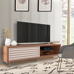THE URBAN PORT UPT-225281 70 7/8 INCH DOOR WOODEN ENTERTAINMENT TV STAND WITH 2 OPEN COMPARTMENTS - BROWN