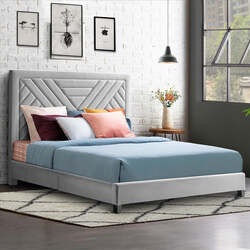 THE URBAN PORT UPT-262085 65 INCH QUEEN BED WITH FABRIC UPHOLSTERY AND CHANNEL TUFTED HEADBOARD - LIGHT GRAY