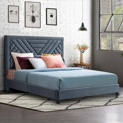 THE URBAN PORT UPT-262086 65 INCH QUEEN BED WITH FABRIC UPHOLSTERY AND CHANNEL TUFTED HEADBOARD - CHARCOAL GRAY
