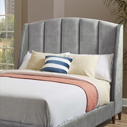 THE URBAN PORT UPT-262089 65 INCH QUEEN BED WITH FABRIC UPHOLSTERY AND TUFTED ARCHED HEADBOARD - GRAY