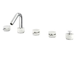 AQUABRASS ABFBCL06BC MARMO 7 1/2 INCH FIVE PIECE DECKMOUNT TUB FILLER WITH DIVERTER AND HANDSHOWER - WHITE