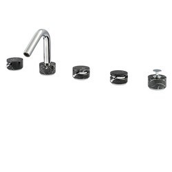 AQUABRASS ABFBCL06NM MARMO 7 1/2 INCH FIVE PIECE DECKMOUNT TUB FILLER WITH DIVERTER AND HANDSHOWER - BLACK