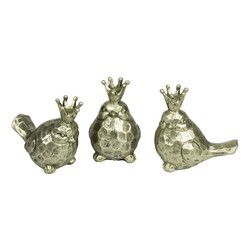 SAGEBROOK HOME 12457-01 BIRDS WITH CROWNS, SET OF 3 - GOLD
