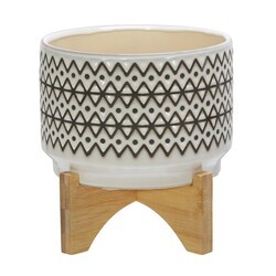 SAGEBROOK HOME 14933-03 7 INCH CERAMIC ABSTRACT PLANTER - IVORY